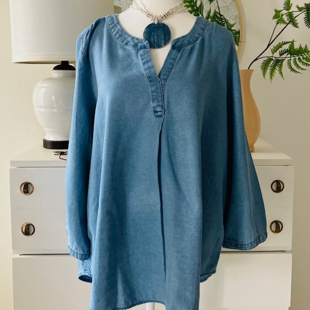 J. Jill Denim chambray tunic blouse blue Women's size Lg